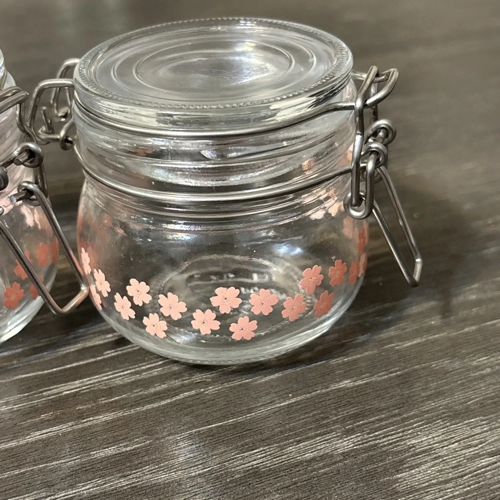 IKEA Pink and Clear Glass Flower Storage Jars Lot‎ Of 3